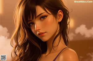 Anime girl with green eyes and brown hair.