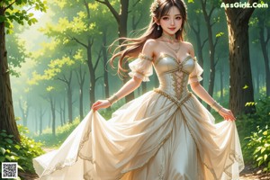 A woman in a wedding dress standing next to a tree.