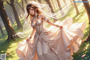 A woman in a wedding dress is posing for a picture.