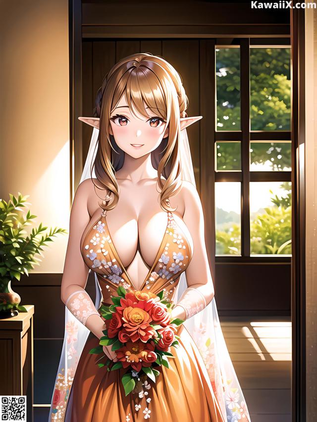 Hentai - 华彩繁花 Set 1 20230602 Part 23 No.756e13 A woman in a wedding dress holding a bouquet of flowers.