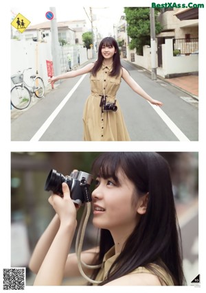 A collage of photos of a woman walking down the stairs.