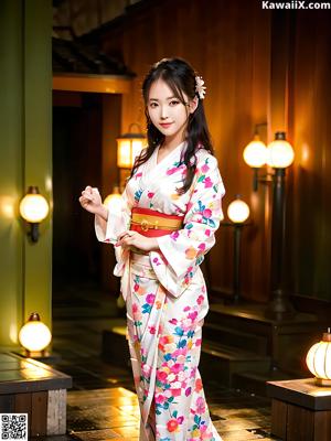 A woman in a pink kimono posing for the camera.